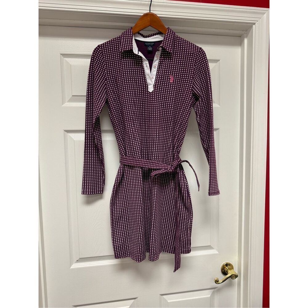 U.S. Polo Assn. Burgundy Polka Dot Belted Polo Dress sz M NWOT